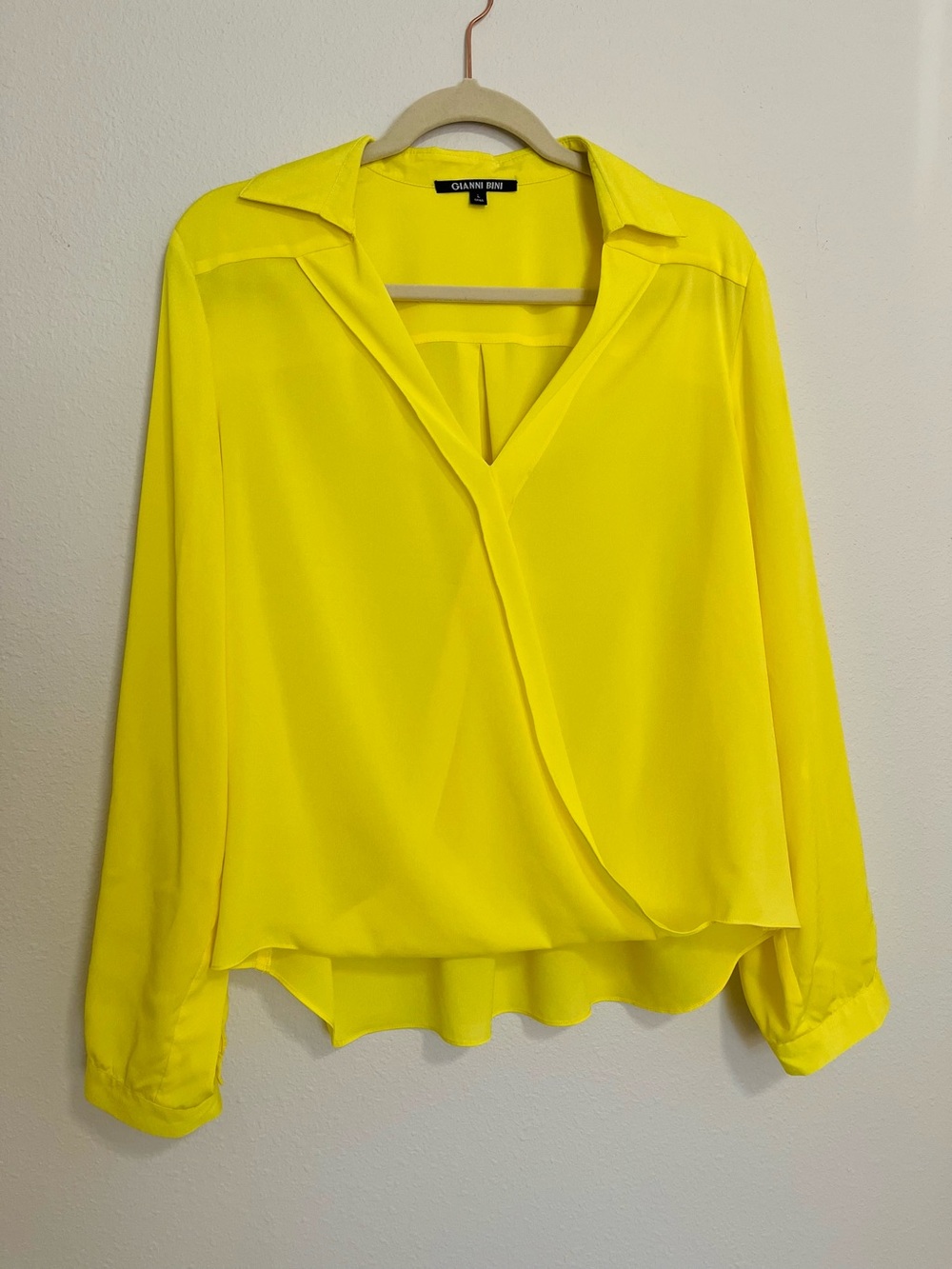 Gianni Bini BRIGHT Yellow Draped V-Neck Blouse